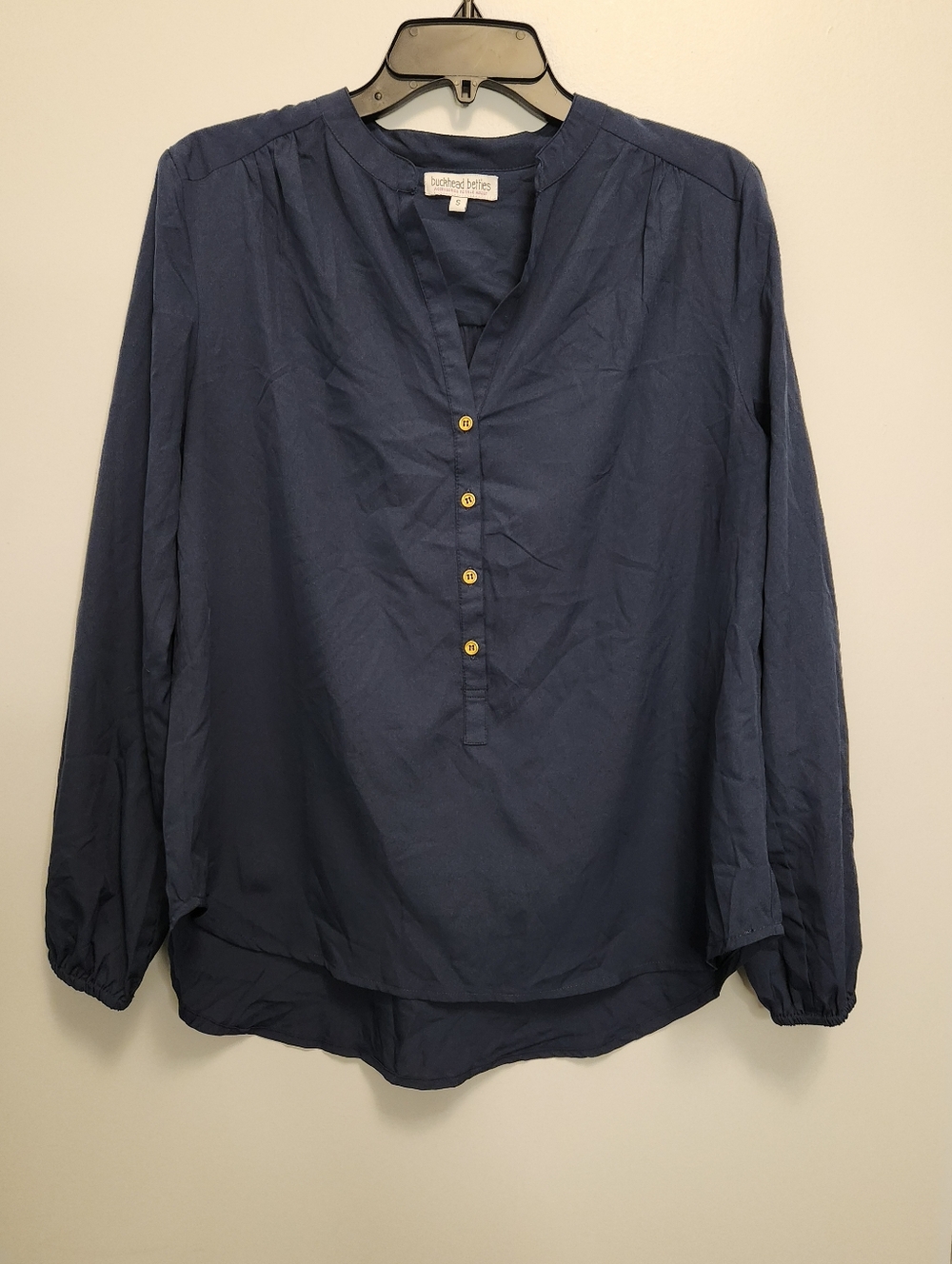 Buckhead Betties navy long-sleeve button placket blouse Size Small